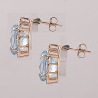 9.24 Ct Oval Blue Topaz 9K Gold Earrings