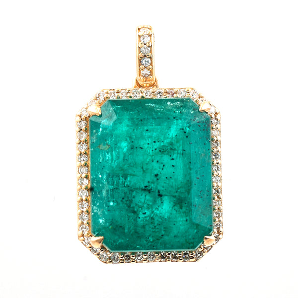 7.57 Ct Octagon Step Cut Natural Emerald 14K Gold Pendant