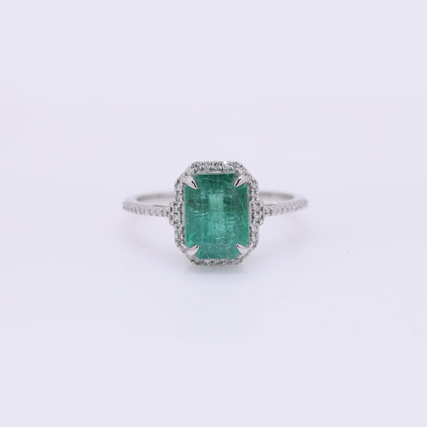 2.85 Ct Octagon Step Cut Natural Emerald 950 Platinum Ring
