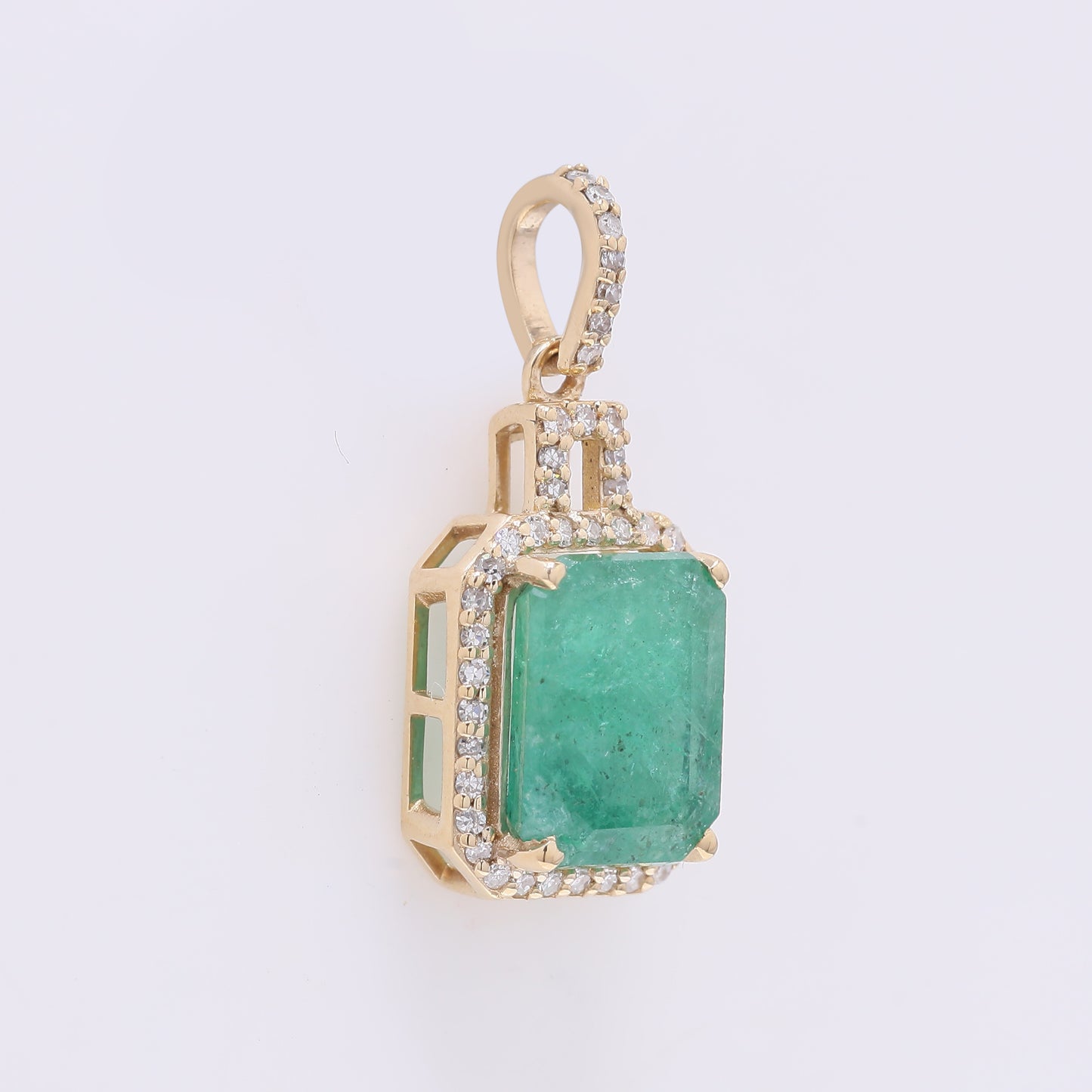 2.68 Ct Octagon Step Cut Natural Emerald 14K Gold Pendant