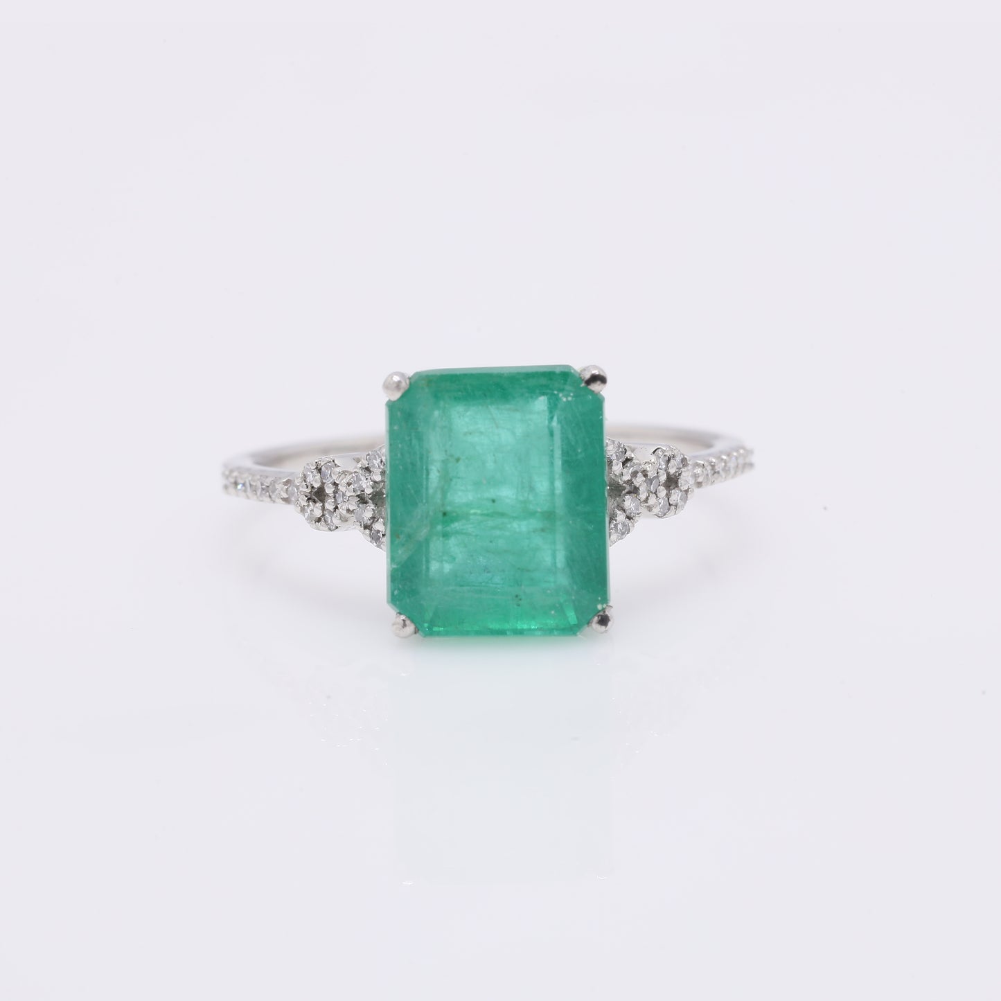 3.33 Ct Octagon Step Cut Natural Emerald 950 Platinum Ring