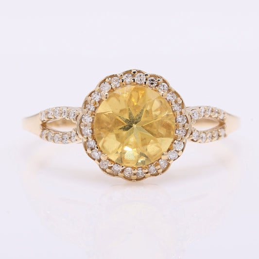 1.00 Ct Round Mixed Cut Natural Fire Opal 14K Gold Ring