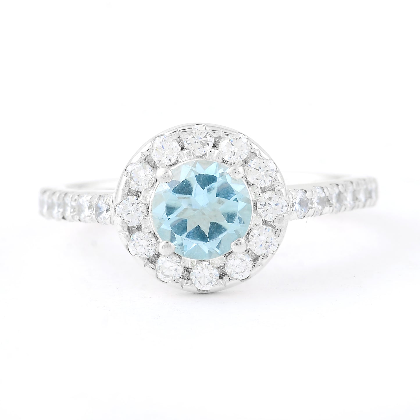 2.54 Ct Round Swiss Blue Topaz, Cubic Zirconia, 925 Sterling Silver Ring