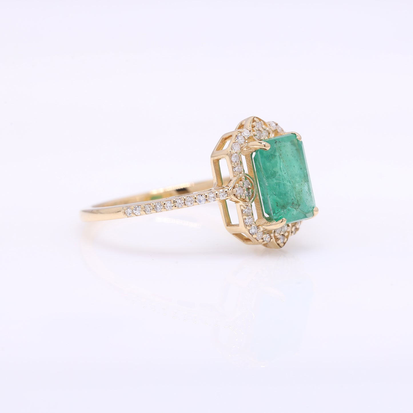 1.79 Ct Octagon Step Cut Natural Emerald 14K Gold Ring