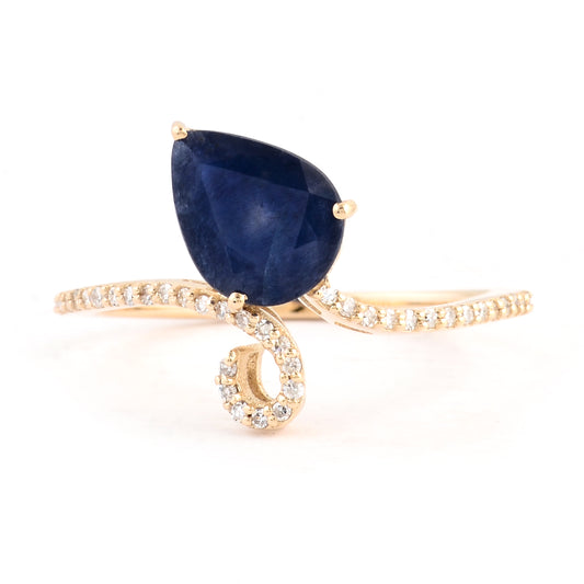 1.91 Ct Pear Mixed Cut Natural Corundum Sapphire 14K Gold Ring