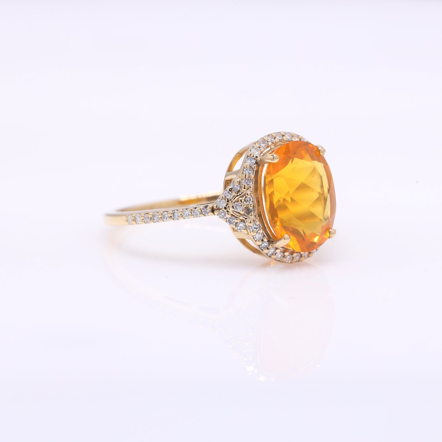1.96 Ct Oval Mixed Cut Natural Fire Opal 14K Gold Ring