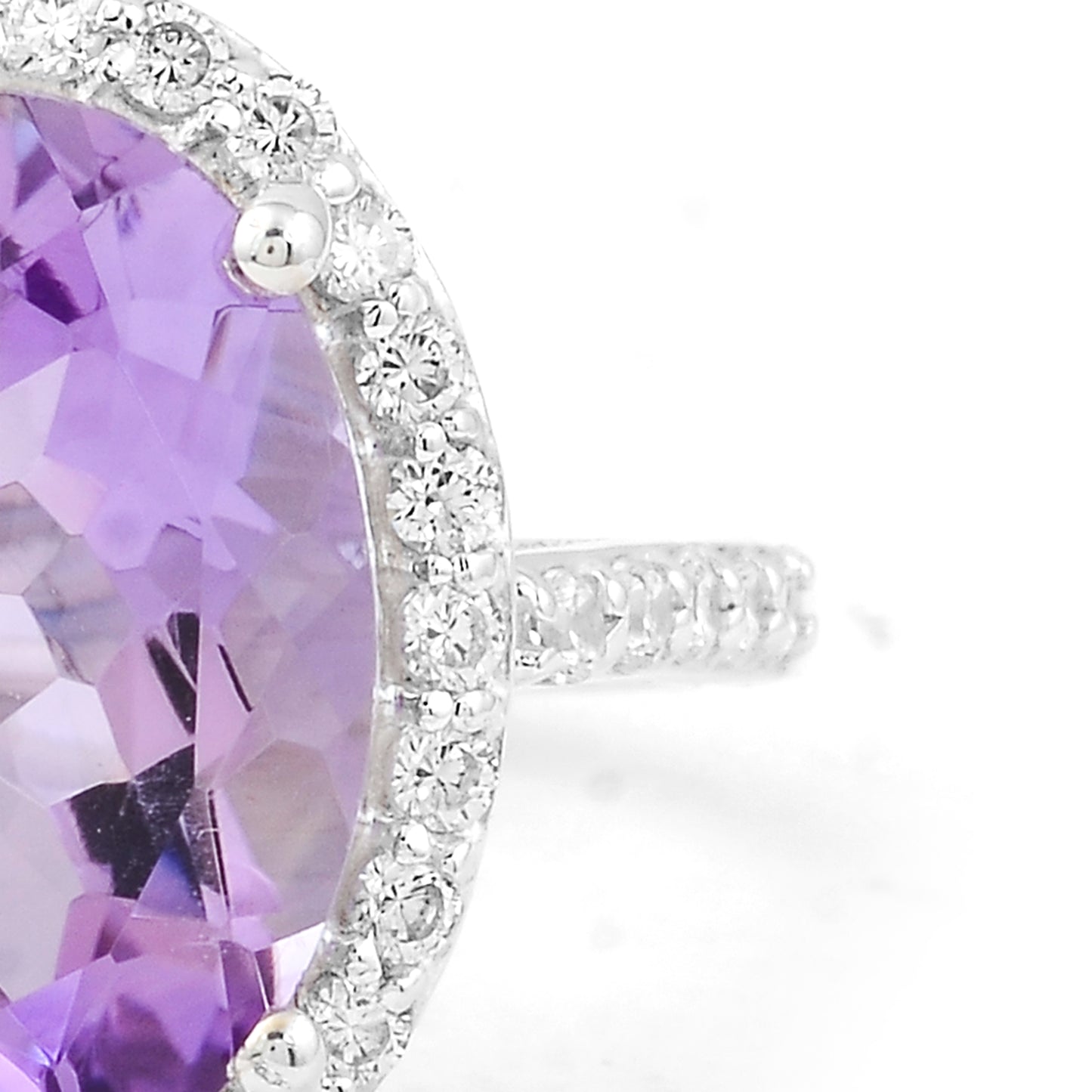 6.34 Ct Oval Amethyst, Cubic Zirconia, 925 Sterling Silver Ring
