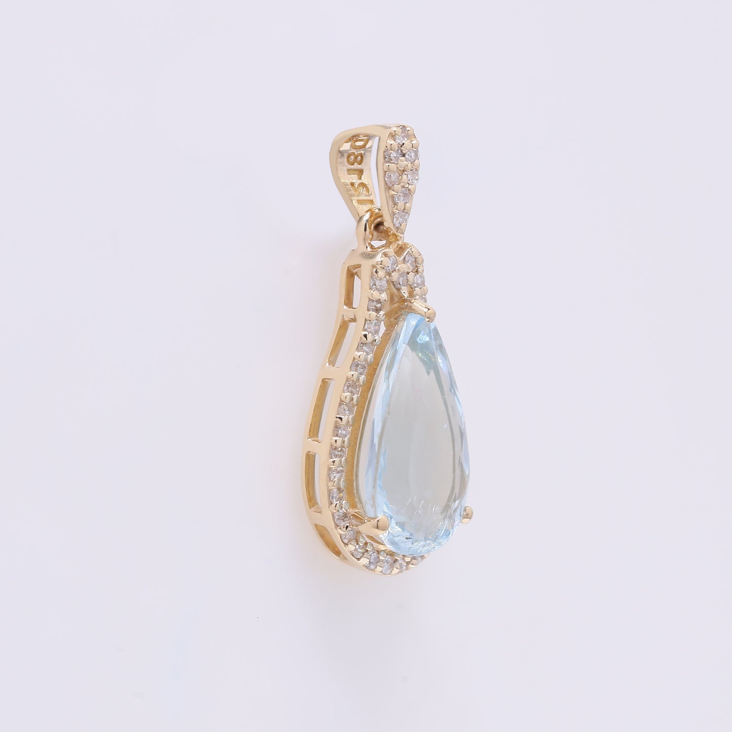 1.74 Ct Pear Mixed Cut Natural Aquamarine 14K Gold Pendant