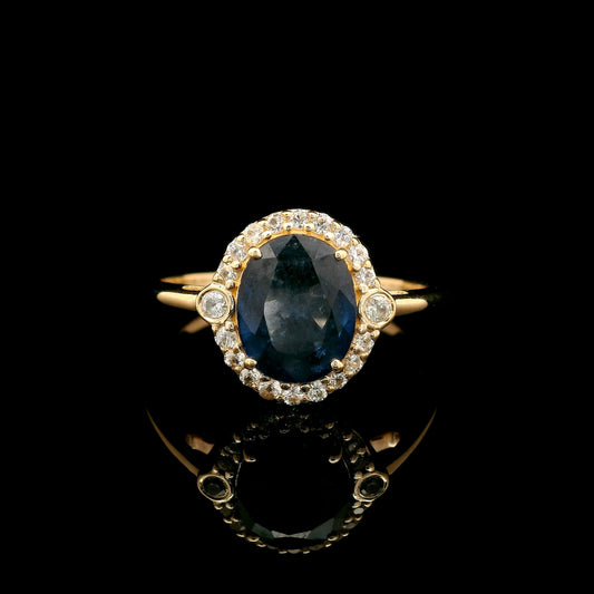 1.90 Ct Oval Mixed Cut Natural Corundum Sapphire 14K Gold Ring