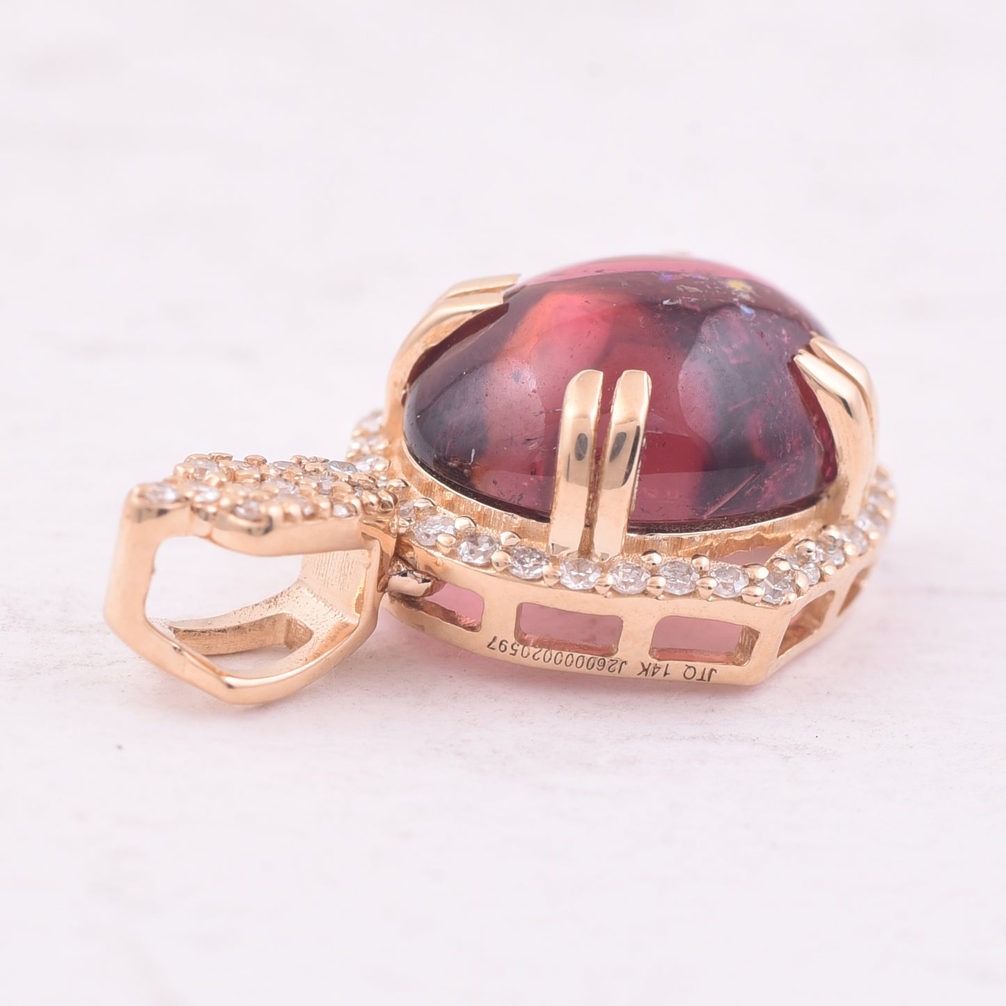2.82 Ct Oval Cabochon Cut Natural Rubellite 14K Gold Pendant