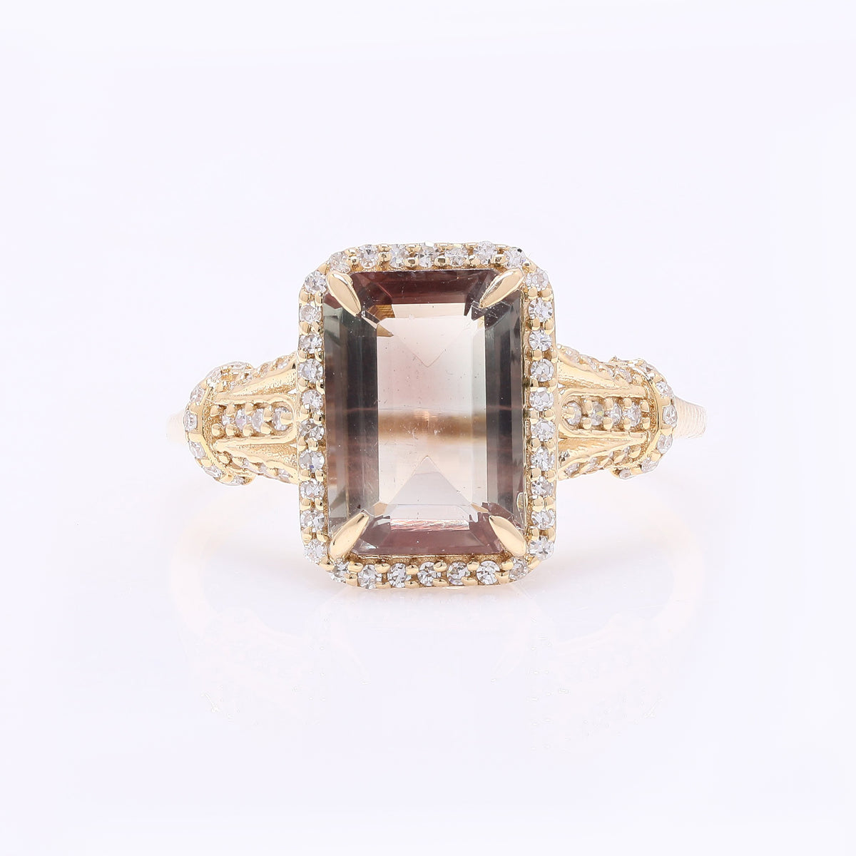 2.64 Ct Octagon Step Cut Natural Sunstone 14K Gold Ring