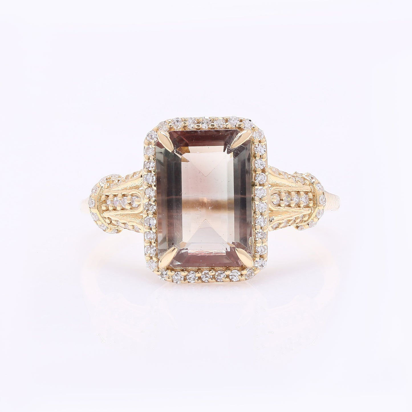 2.64 Ct Octagon Step Cut Natural Sunstone 14K Gold Ring