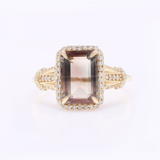 2.64 Ct Octagon Step Cut Natural Sunstone 14K Gold Ring