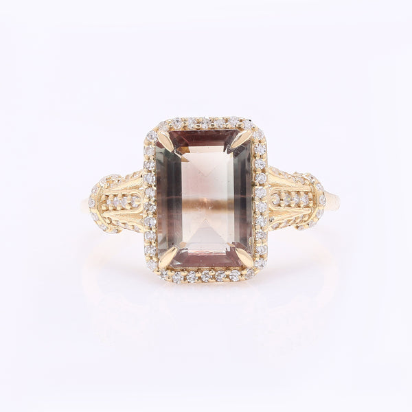 2.64 Ct Octagon Step Cut Natural Sunstone 14K Gold Ring