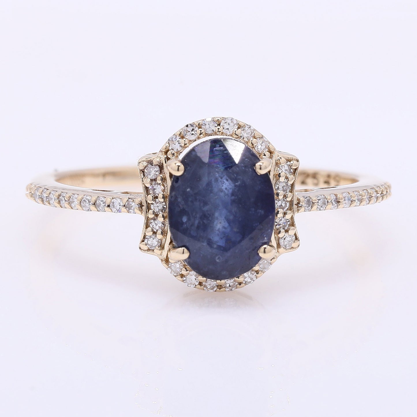 2.04 Ct Oval Mixed Cut Natural Sapphire 14K Gold Ring