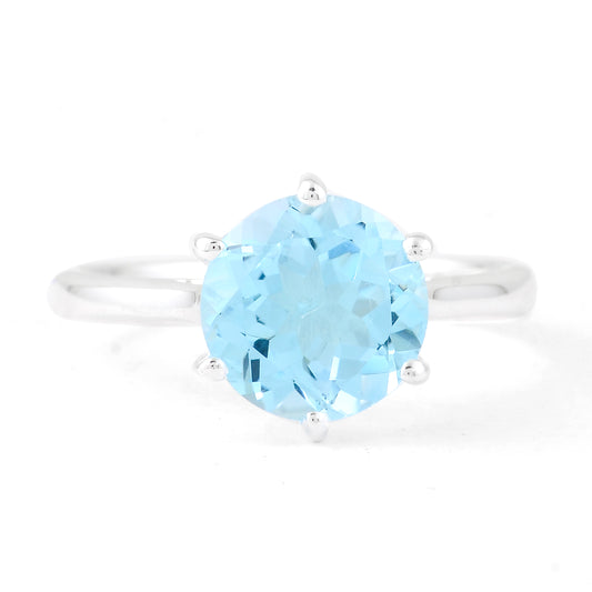 3.28 Ct Round Blue Topaz 925 Sterling Silver Ring