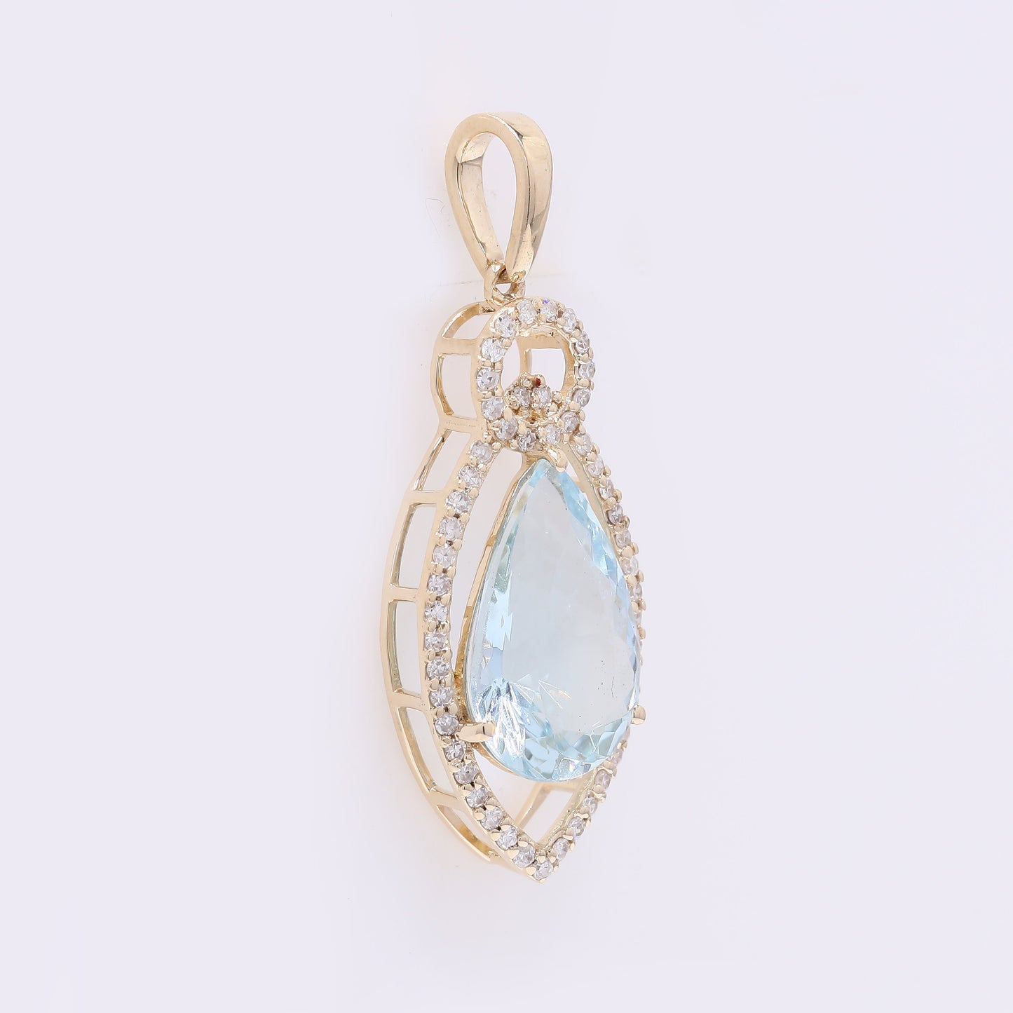 2.38 Ct Pear Mixed Cut Natural Aquamarine 14K Gold Pendant