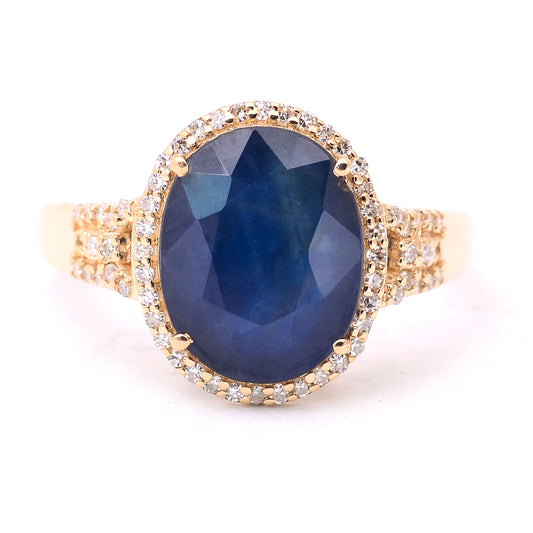 4.56 Ct Oval Mixed Cut Natural Sapphire 14K Gold Ring