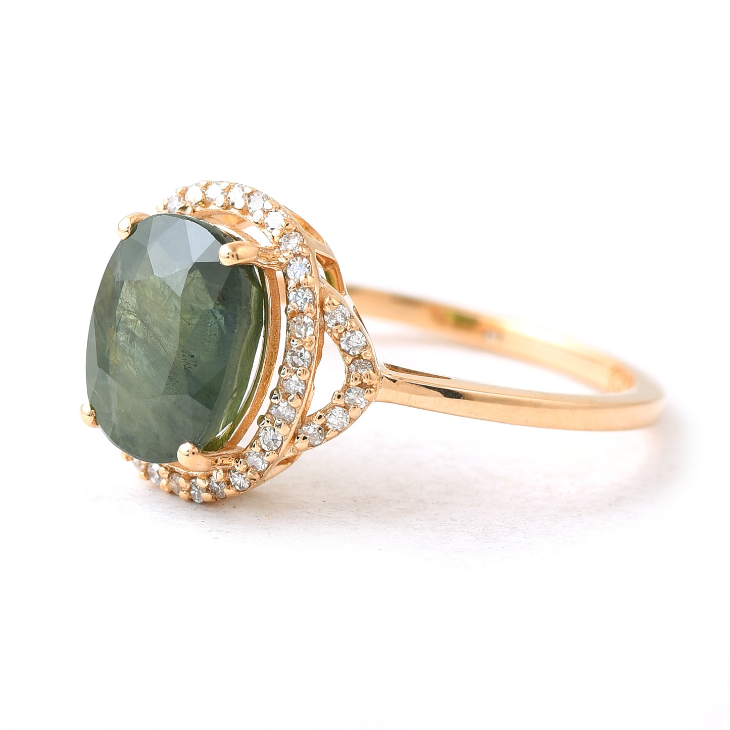 1.96 Ct Oval Mixed Cut Natural Green Sapphire 14K Gold Ring