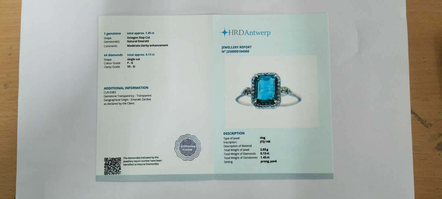 1.58 Ct Octagon Step Cut Natural Emerald 14K Gold Ring