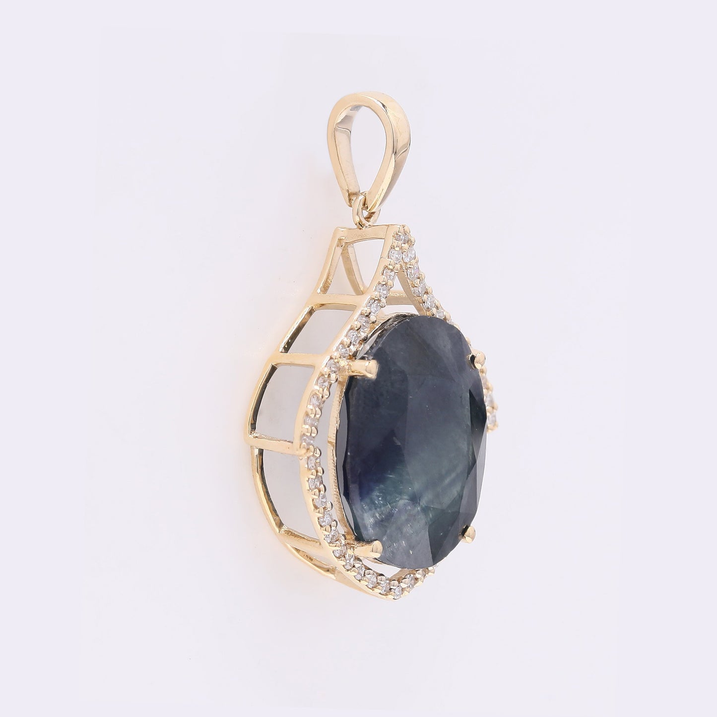 7.88 Ct Oval Mixed Cut Natural Sapphire 14K Gold Pendant