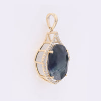 7.88 Ct Oval Mixed Cut Natural Sapphire 14K Gold Pendant
