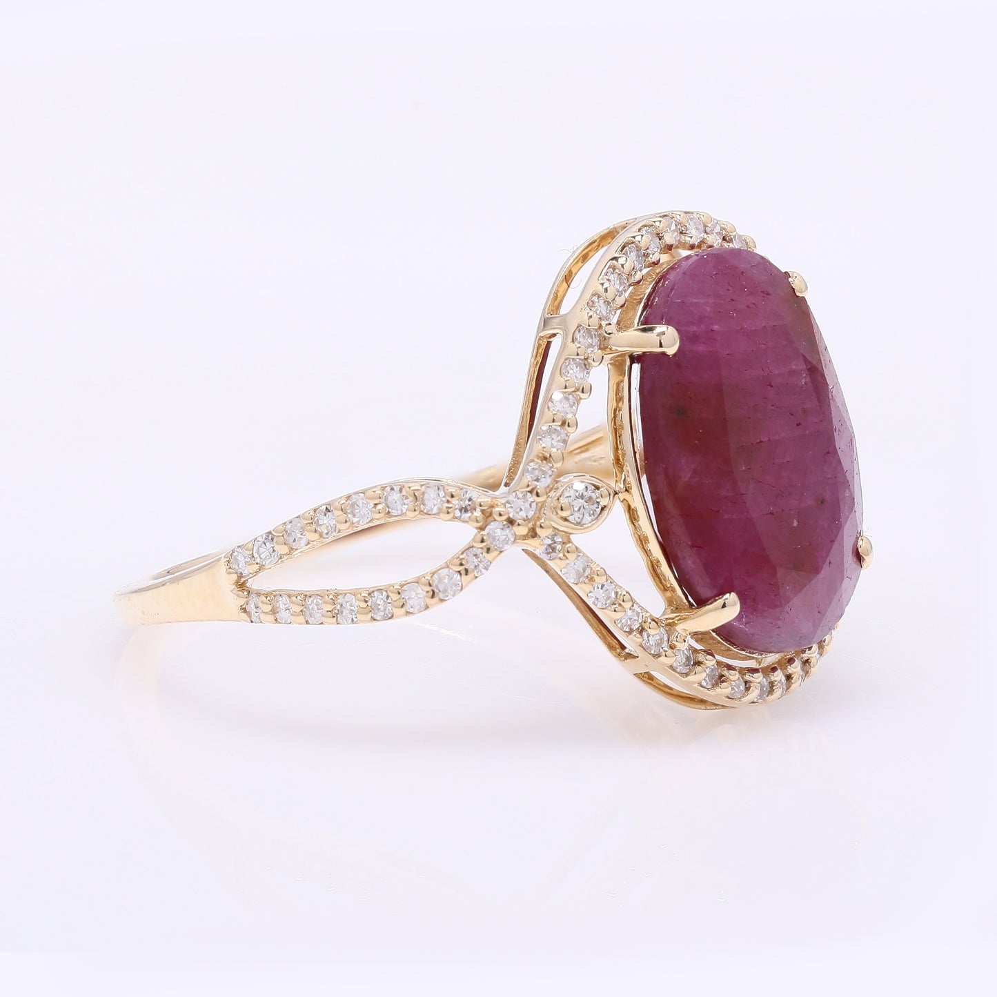 3.91 Ct Oval Mixed Cut Natural Ruby 14K Gold Ring