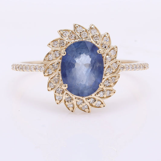 1.53 Ct Oval Mixed Cut Natural Sapphire 14K Gold Ring