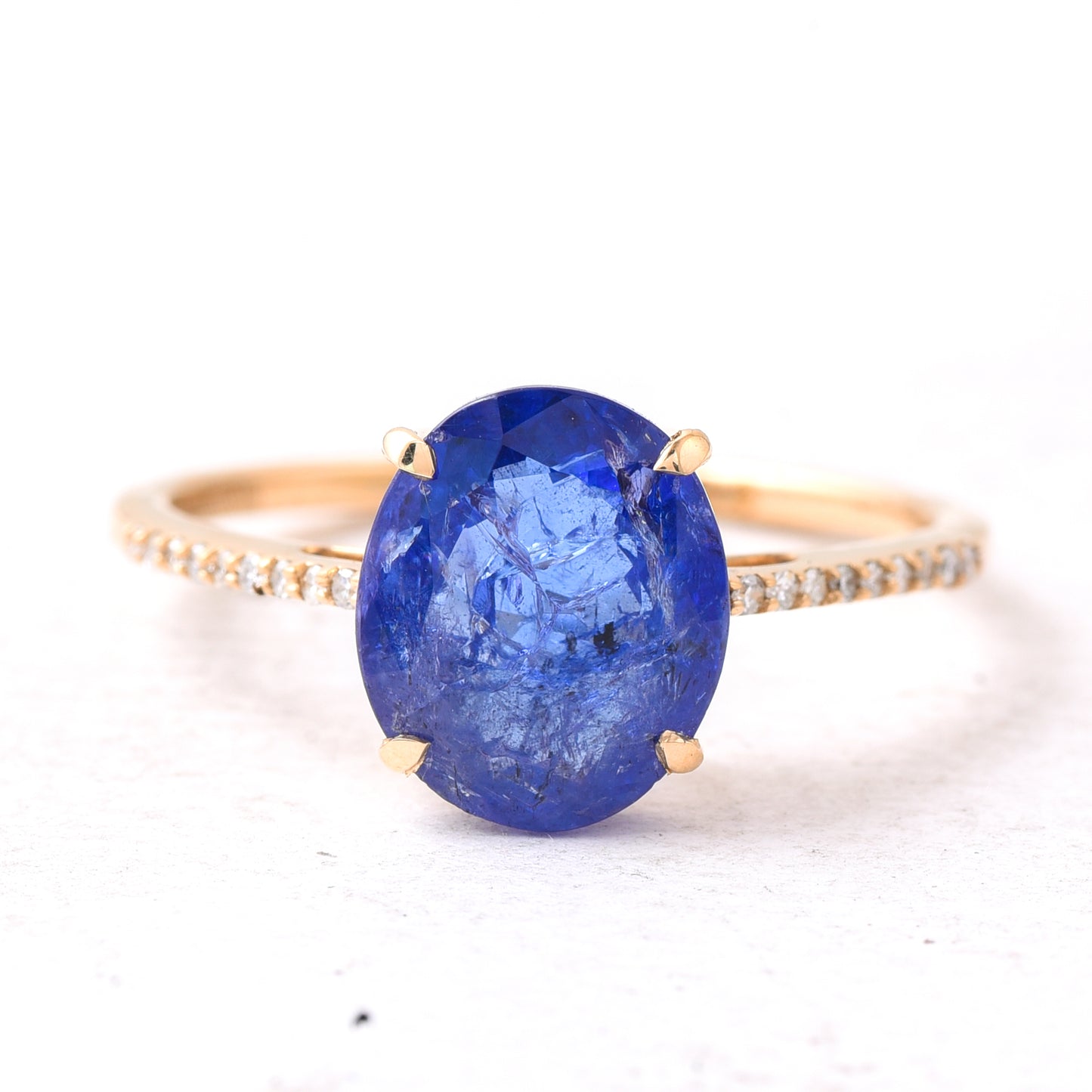 2.65 Ct Oval Mixed Cut Natural Tanzanite 14K Gold Ring