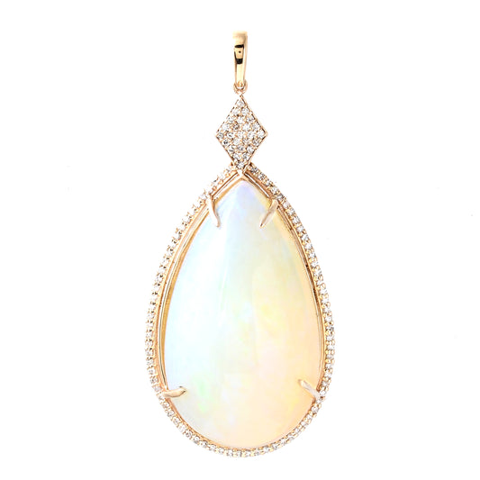 25.15 Ct Pear Cabochon Natural Opal 14K Gold Pendant