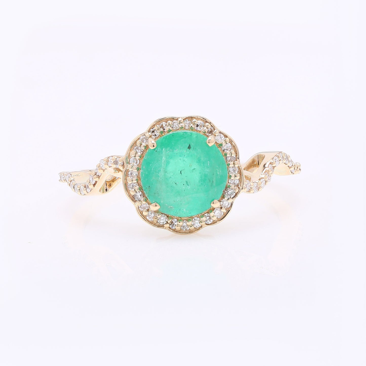 1.58 Ct Round Mixed Cut Natural Emerald 14K Gold Ring