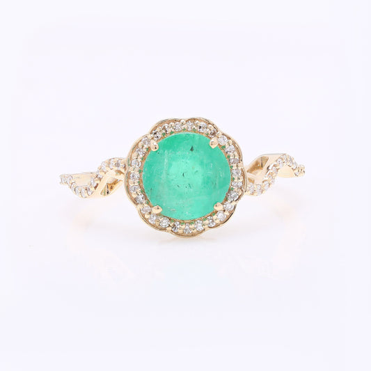 1.58 Ct Round Mixed Cut Natural Emerald 14K Gold Ring