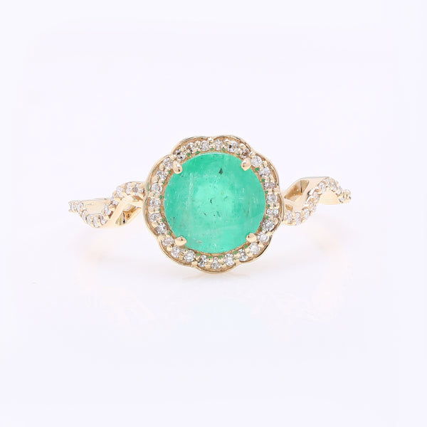 1.58 Ct Round Mixed Cut Natural Emerald 14K Gold Ring