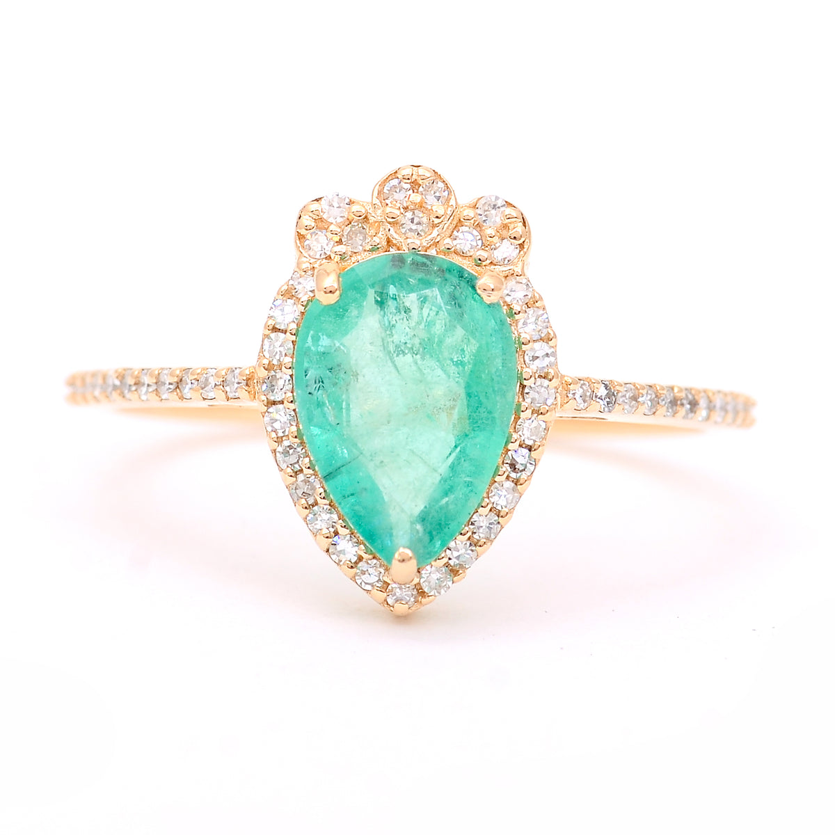 1.48 Ct Pear Mixed Cut Natural Emerald 14K Gold Ring