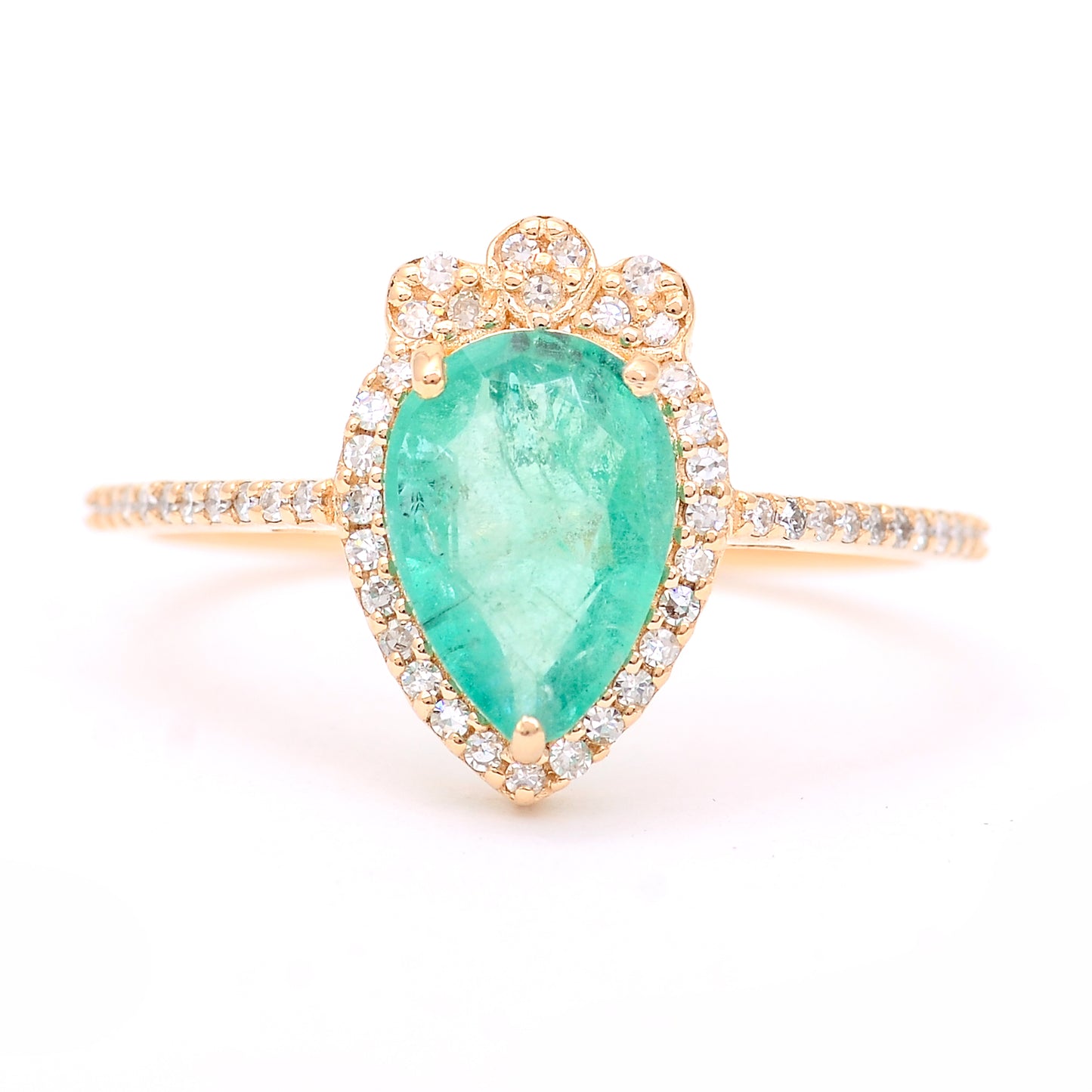 1.48 Ct Pear Mixed Cut Natural Emerald 14K Gold Ring