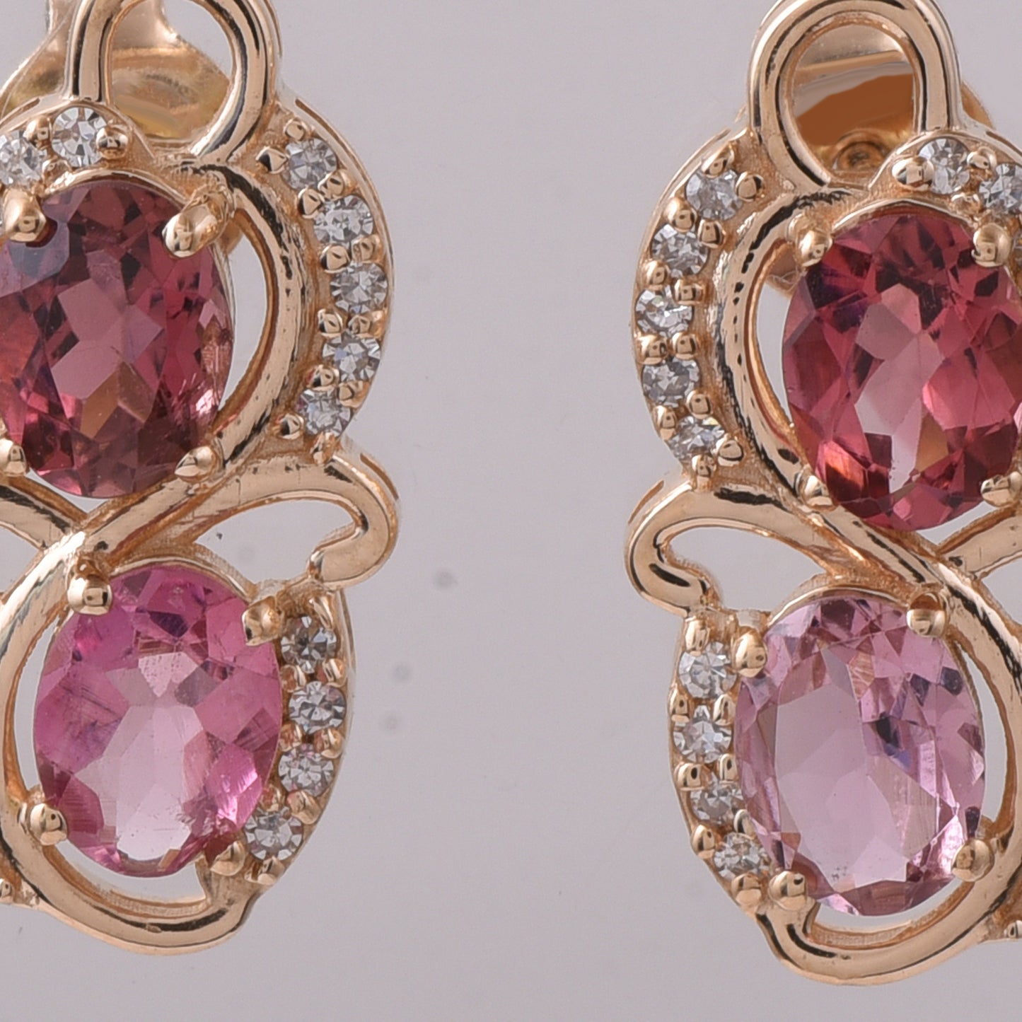 1.88 Ct Oval Mixed Cut Natural Multi-Coloured Tourmaline 14K Gold Earrings