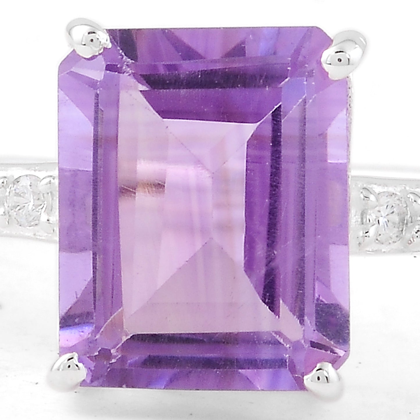 3.19 Ct Octagon Amethyst, Cubic Zirconia 925 Sterling Silver Ring