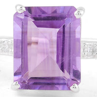 3.19 Ct Octagon Amethyst, Cubic Zirconia 925 Sterling Silver Ring