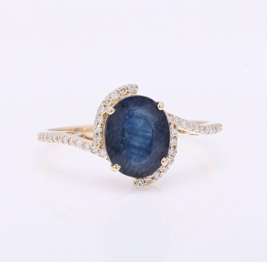 2.54 Ct Oval Mixed Cut Natural Sapphire 14K Gold Ring