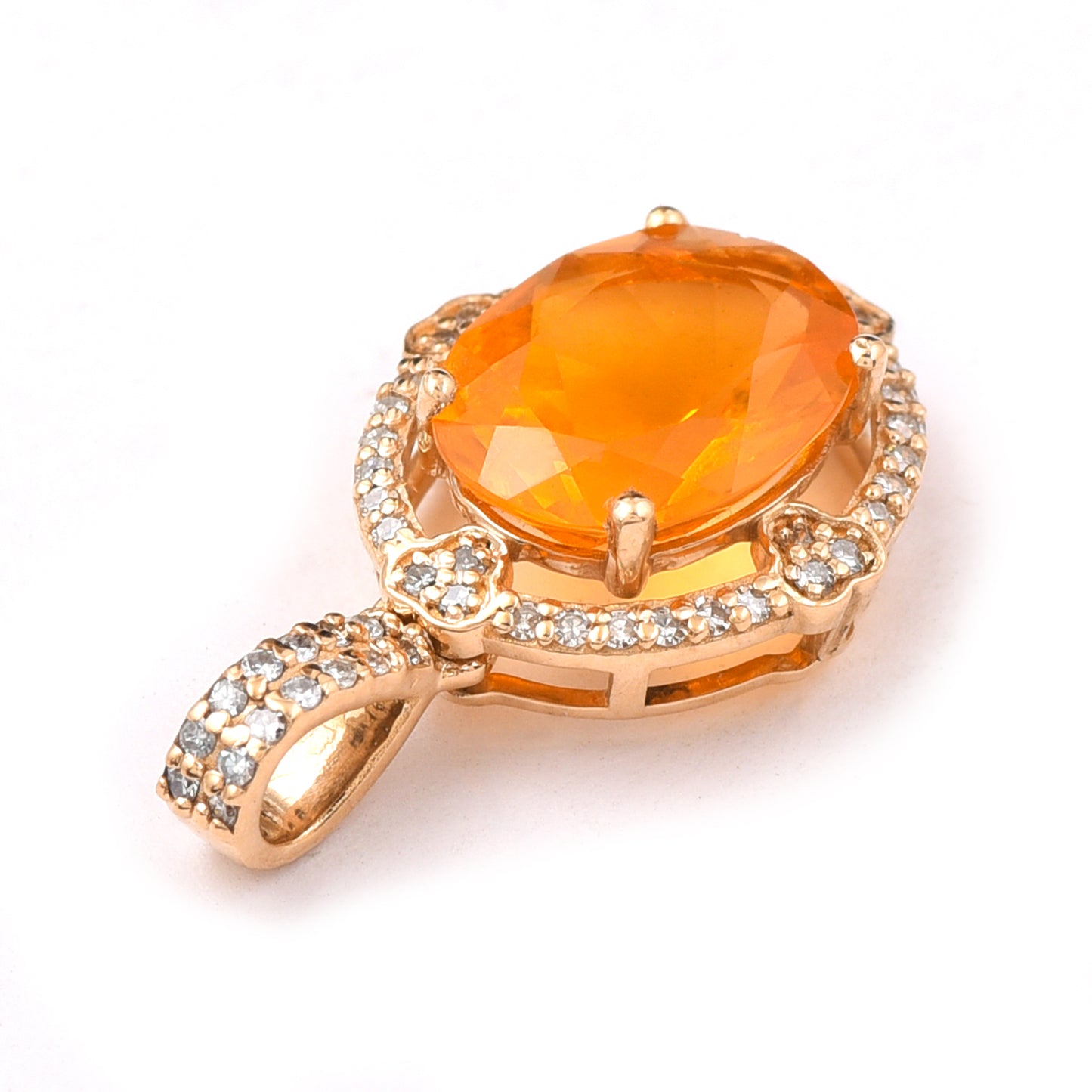 1.78 Ct Oval Mixed Cut Natural Fire Opal 14K Gold Pendant
