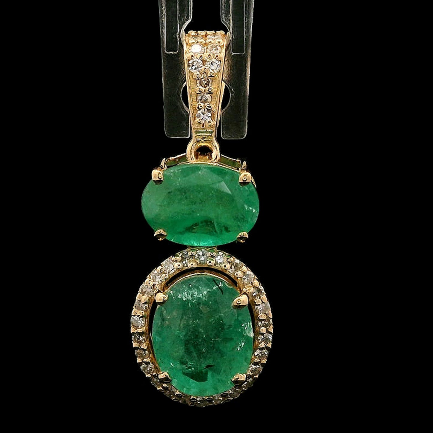 1.79 Ct Oval Mixed Cut Natural Emerald 14K Gold Pendant