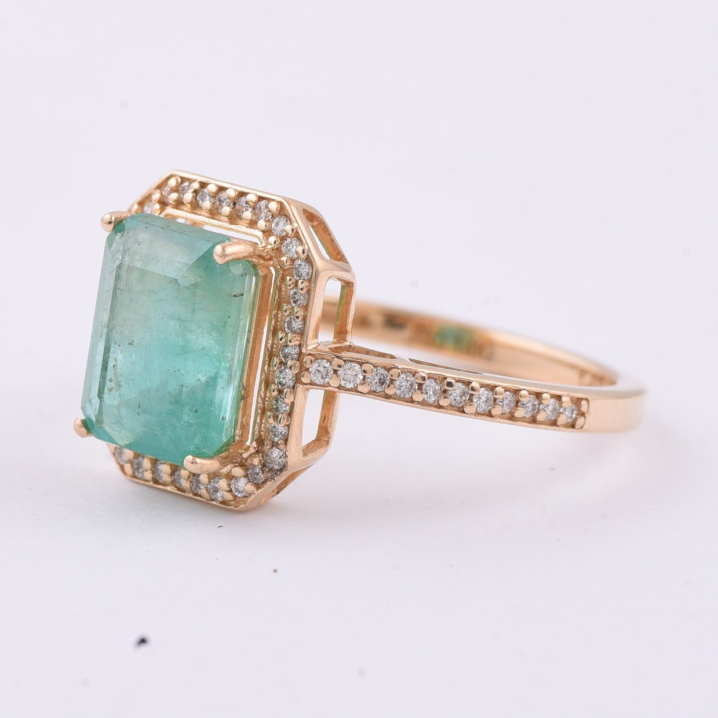 2.38 Ct Octagon Step Cut Natural Emerald 14K Gold Ring