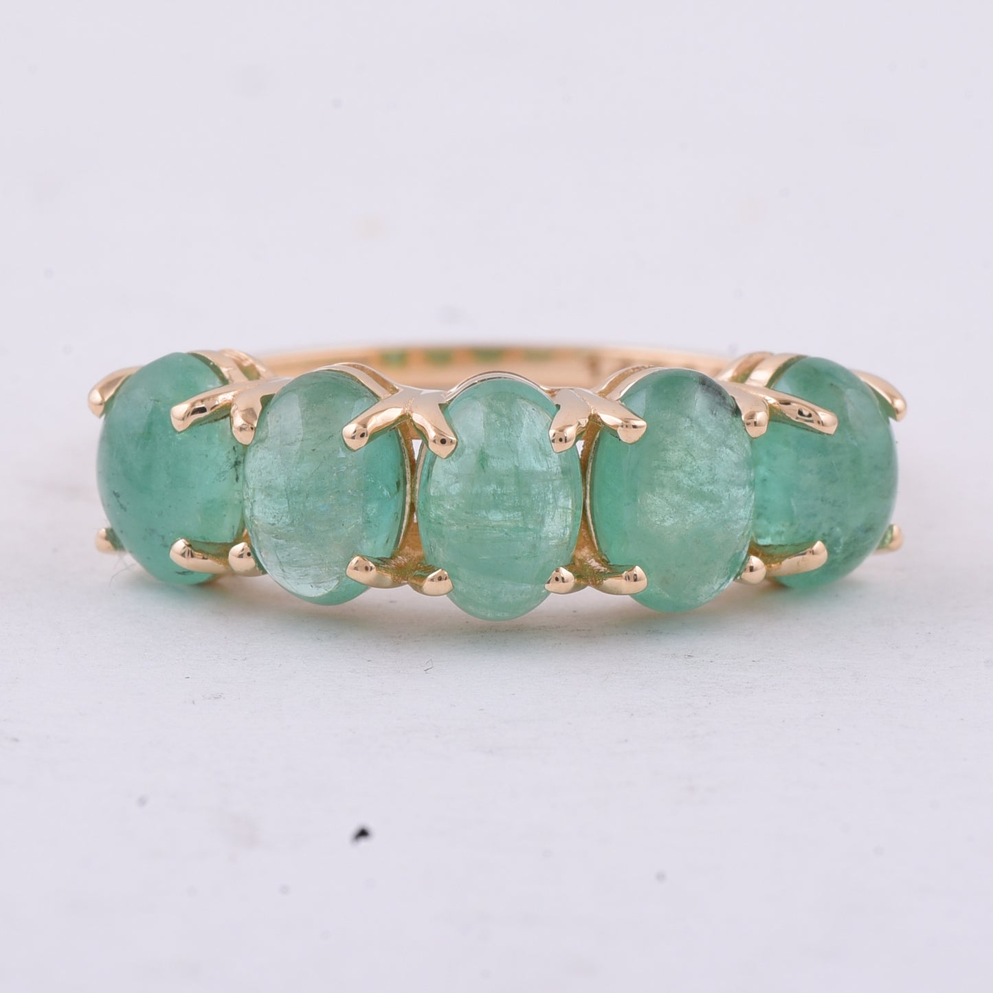 2.77 Ct Oval Cabochon Cut Natural Emerald 14K Gold Ring