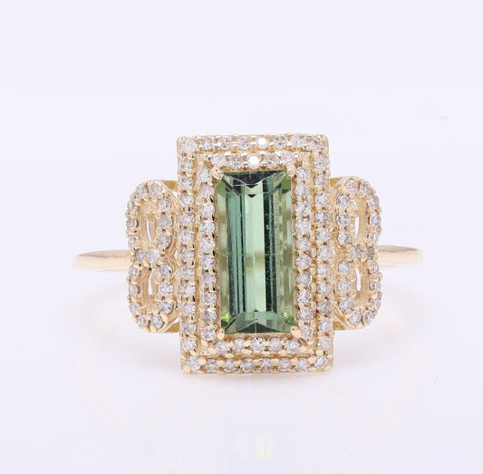 1.39 Ct Octagon Step Cut Natural Tourmaline 14K Gold Ring