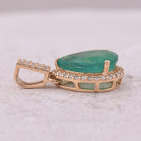 1.72 Ct Pear Mixed Cut Natural Emerald 14K Gold Pendant