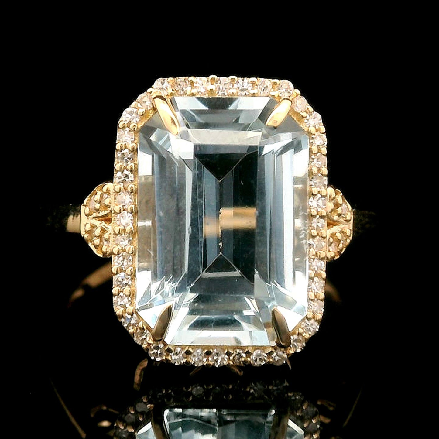 4.09 Ct Octagon Step Cut Natural Aquamarine 14K Gold Ring