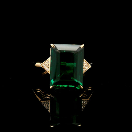 7.15 Ct Emerald Cut Lab Grown Emerald 14K Gold Ring