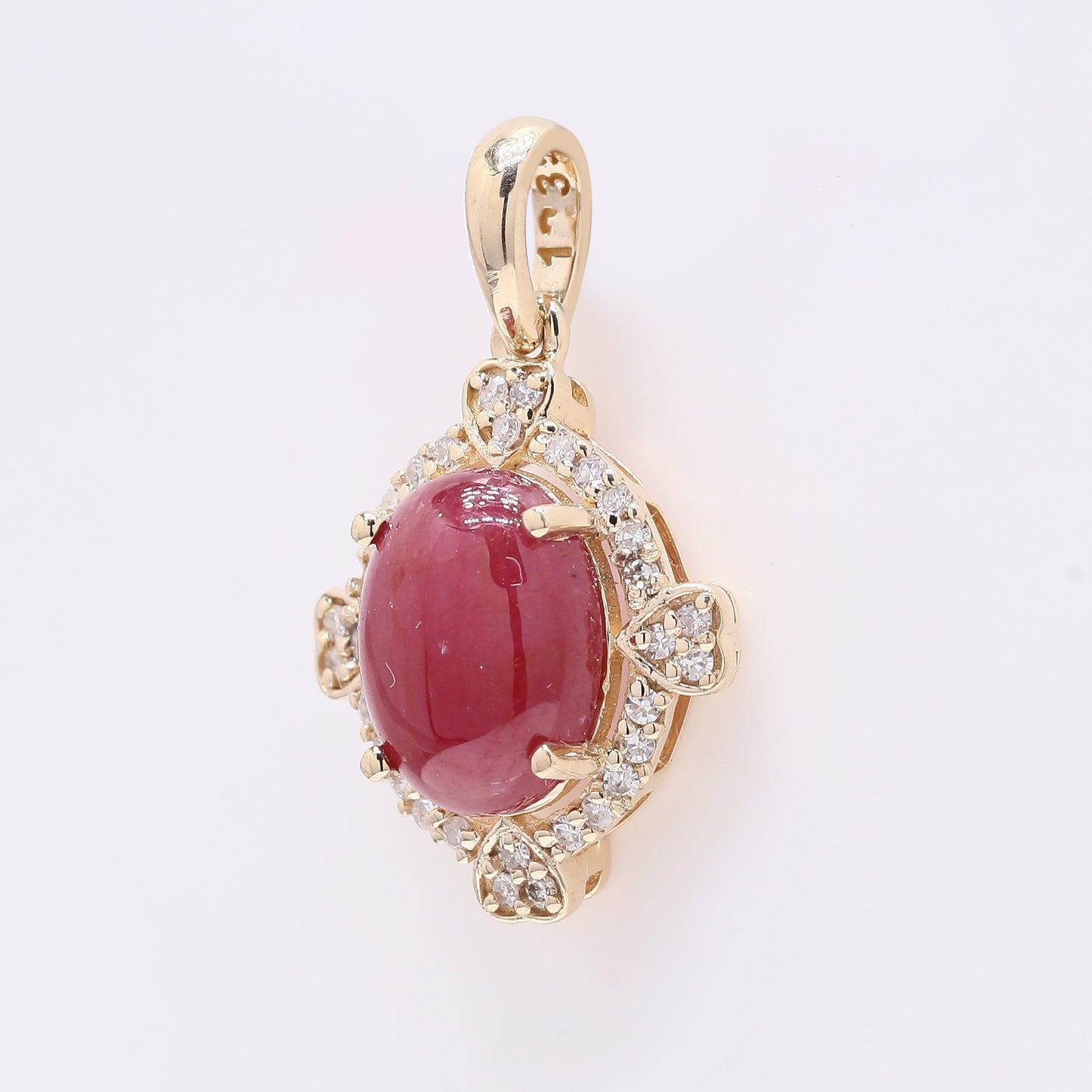 2.37 Ct Oval Cabochon Cut Natural Ruby 14K Gold Pendant