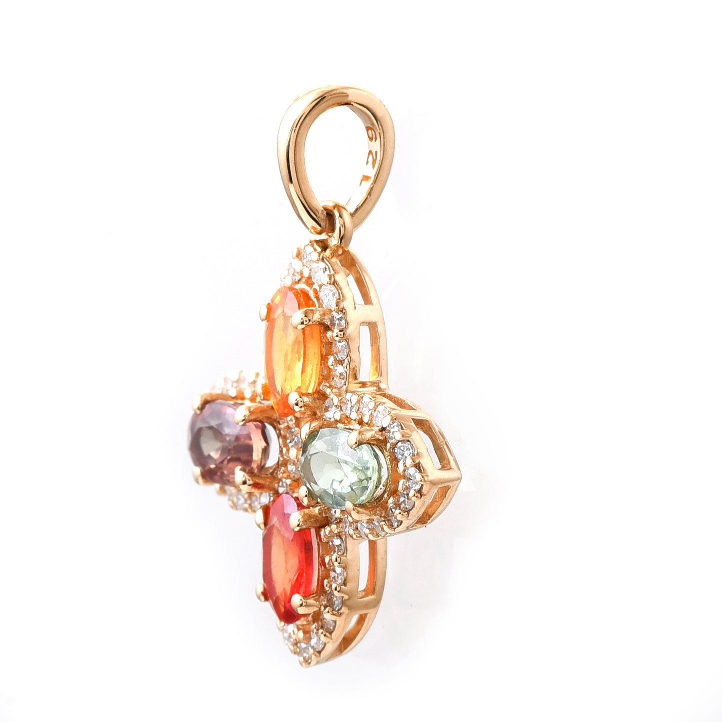 1.41 Ct Oval Mixed Cut Natural Multi-Coloured Sapphire 14K Gold Pendant