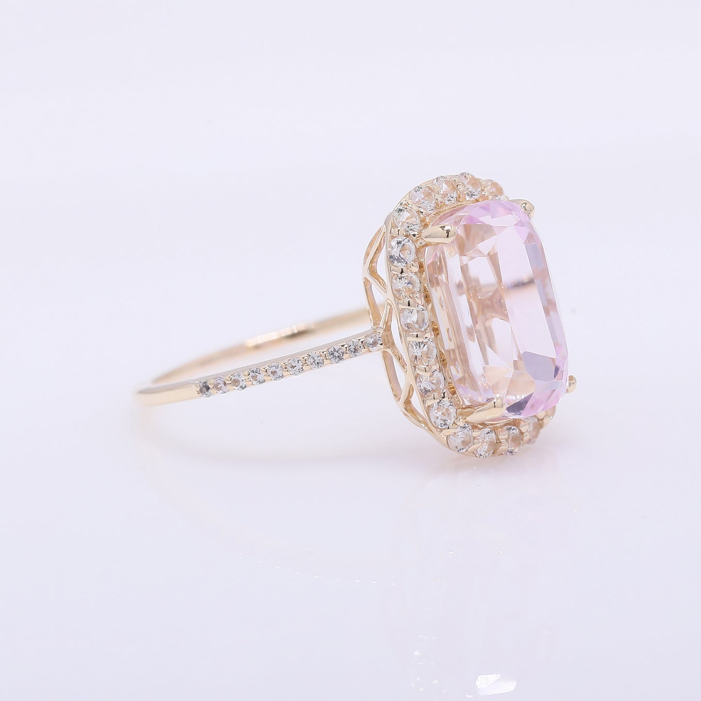 5.14 Ct Cushion Mixed Cut Natural Kunzite 14K Gold Ring
